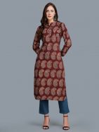 Brown  Cotton Block Printed  Kurta