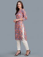 Blue Cotton Block Printed  Kurta