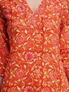 Red Cotton Block Printed  Kurta