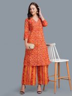 Red Cotton Block Printed  Kurta