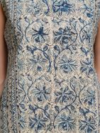 Blue Cotton Block Printed  Sleeve less Short Top