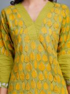 Green Cotton Block Printed  Kurta