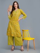 Green Cotton Block Printed  Kurta