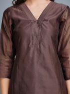 Brown Chaderi Silk V Neck Kurta