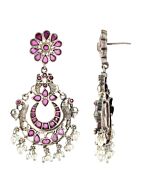 PINK SILVER TONE HANDCRAFTED BRASS EARRINGS
