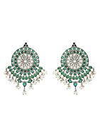 GREEN SILVER TONE HANDCRAFTED STUD EARRING
