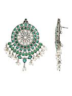 GREEN SILVER TONE HANDCRAFTED STUD EARRING