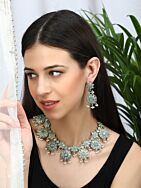 SILVER TONE HANDCRAFTED BRASS NECKLCAE WITH EARRINGS ( SET OF 2)