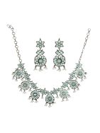 SILVER TONE HANDCRAFTED BRASS NECKLCAE WITH EARRINGS ( SET OF 2)