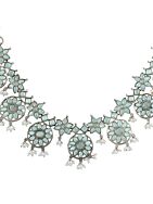 SILVER TONE HANDCRAFTED BRASS NECKLCAE WITH EARRINGS ( SET OF 2)