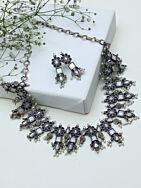 SILVER TONE HANDCRAFTED BRASS NECKLCAE WITH EARRINGS ( SET OF 2)