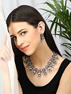 SILVER TONE HANDCRAFTED BRASS NECKLCAE WITH EARRINGS ( SET OF 2)