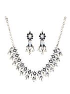 SILVER TONE HANDCRAFTED BRASS NECKLCAE WITH EARRINGS ( SET OF 2)