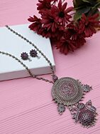 SILVER TONE HANDCRAFTED BRASS NECKLCAE WITH EARRINGS ( SET OF 2)