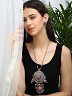 SILVER TONE HANDCRAFTED BRASS NECKLCAE WITH EARRINGS ( SET OF 2)