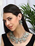 SILVER TONE HANDCRAFTED BRASS NECKLCAE WITH EARRINGS ( SET OF 2)