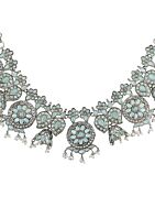 SILVER TONE HANDCRAFTED BRASS NECKLCAE WITH EARRINGS ( SET OF 2)