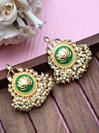 GREEN MATTE GOLD HANDCRAFTED BRASS ENAMEL EARRINGS