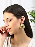 GREEN MATTE GOLD HANDCRAFTED BRASS ENAMEL EARRINGS