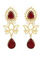RED MATTE GOLD HANDCRAFTED BRASS LOTUS EARRINGS