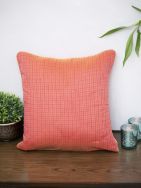 Pink checked Chanderi Cushion Cover - Size 16 x 16 Inch