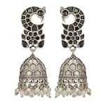 Peacock Style Silver Tone Brass Jhumka