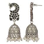 Peacock Style Silver Tone Brass Jhumka