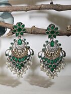 Green Handcrafted Dual Tone Brass Earrings