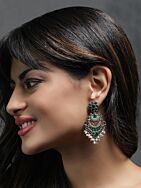Green Handcrafted Dual Tone Brass Earrings