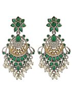 Green Handcrafted Dual Tone Brass Earrings