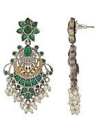 Green Handcrafted Dual Tone Brass Earrings