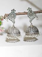 Handcrafted Silver Tone Brass Stud Jhumka