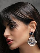 Blue Silver Tone Brass Earrings 