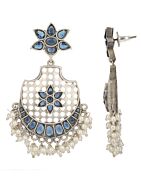 Blue Silver Tone Brass Earrings 