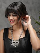 Dual Tone Handcrafted Brass Necklace With Earrings Set Of 2
