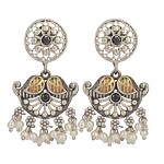 Dual Tone Handcrafted Brass Necklace With Earrings Set Of 2