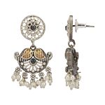 Dual Tone Handcrafted Brass Necklace With Earrings Set Of 2