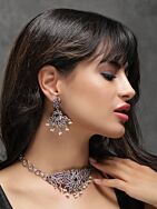 Silver Tone Handcrafted Brass Necklace With Earrings Set Of 2 