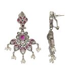 Silver Tone Handcrafted Brass Necklace With Earrings Set Of 2 