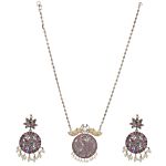 Silver Tone Handcrafted Brass Necklace With Earrings Set Of 2