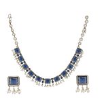 Blue Silver Tone Handcrafted Brass Necklace With Earrings Set Of 2