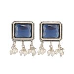 Blue Silver Tone Handcrafted Brass Necklace With Earrings Set Of 2