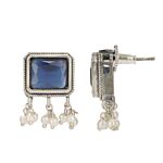 Blue Silver Tone Handcrafted Brass Necklace With Earrings Set Of 2
