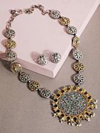 Dual Tone Handcrafted Brass Necklace With Earrings Set Of 2