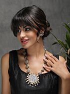 Dual Tone Handcrafted Brass Necklace With Earrings Set Of 2