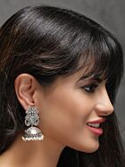 Silver Tone Handcrafted Brass Stud Earrings