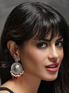 Red Silver Tone Handcrafted Brass Stud Earrings
