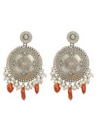 Red Silver Tone Handcrafted Brass Stud Earrings