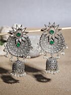 Silver Tone Handcrafted Brass Stud Jhumka