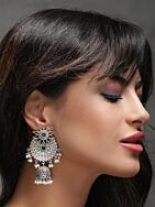 Silver Tone Handcrafted Brass Stud Jhumka